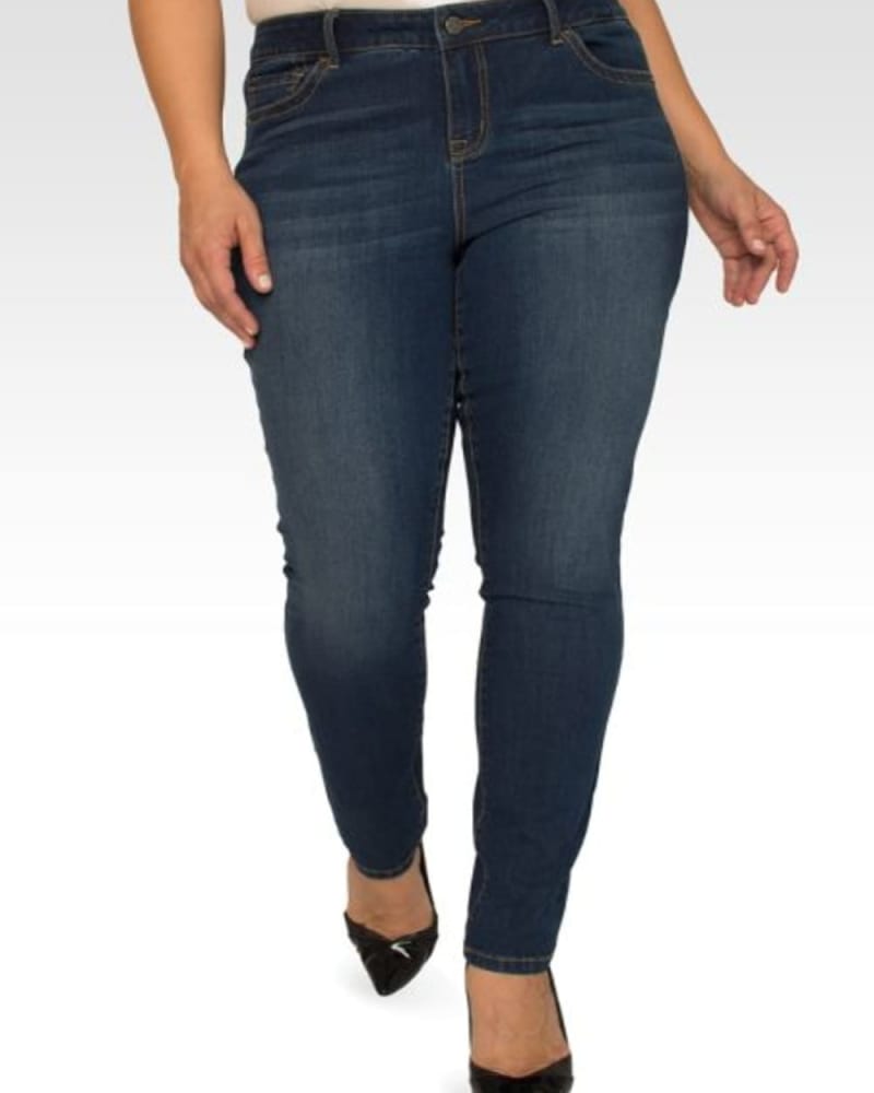 Front of a model wearing a size 14 Elizabeth 5-Pocket Style Skinny Jean in 1144 Hidden Desert by Standards & Practices. | dia_product_style_image_id:273939